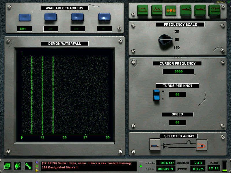 SONAR STATIONS [F2] 1 2 3 DEMON analizuje szumy wykrytej jednostki określając ilość płatów jej śruby, co znacznie ułatwia klasyfikację kontaktu: 3-4 płaty jednostki cywilne, 4-5 okręty nawodne, 6-8