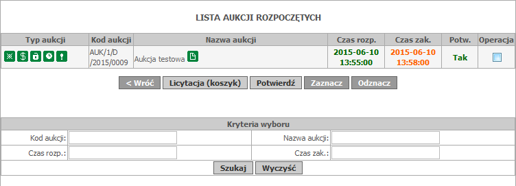 LICYTACJA: Jeżeli nastanie czas rozpoczęcia aukcji - zgodnie z zegarem który widnieje w prawym górnym rogu - następuje automatyczne przeniesienie aukcji do zakładki Trwające