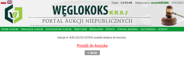 Wtedy należy kliknąć w przycisk Zaznacz (pojawią się tak zwane 'checkboxy' po prawej stronie przy każdej z pozycji), a następnie przycisk Licytacja (koszyk).