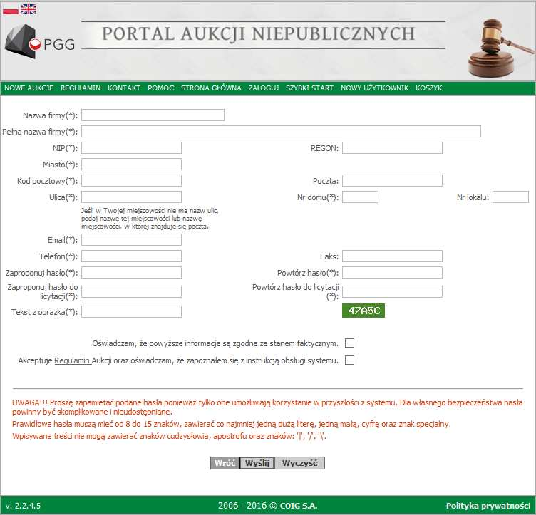 W polu Użytkownik należy podać login, a w polu Hasło to hasło, które zostało wygenerowane podczas rejestracji.