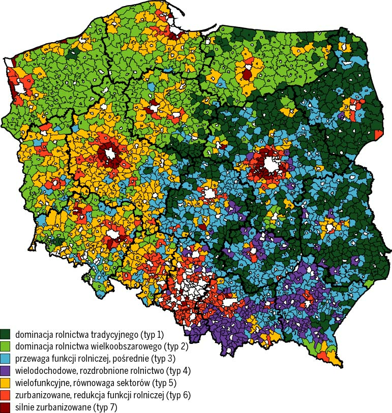 Typologia obszarów wiejskich MR OW 20 14 W wyniku zastosowania procedur statystycznych, wykorzystujących opisany powyżej schemat analizy (z rys. 1.), zdefiniowano typy gmin podobnych pod względem struktury rozwoju, a więc charakteryzujących się podobną kombinacją ocen dla jedenastu składowych.