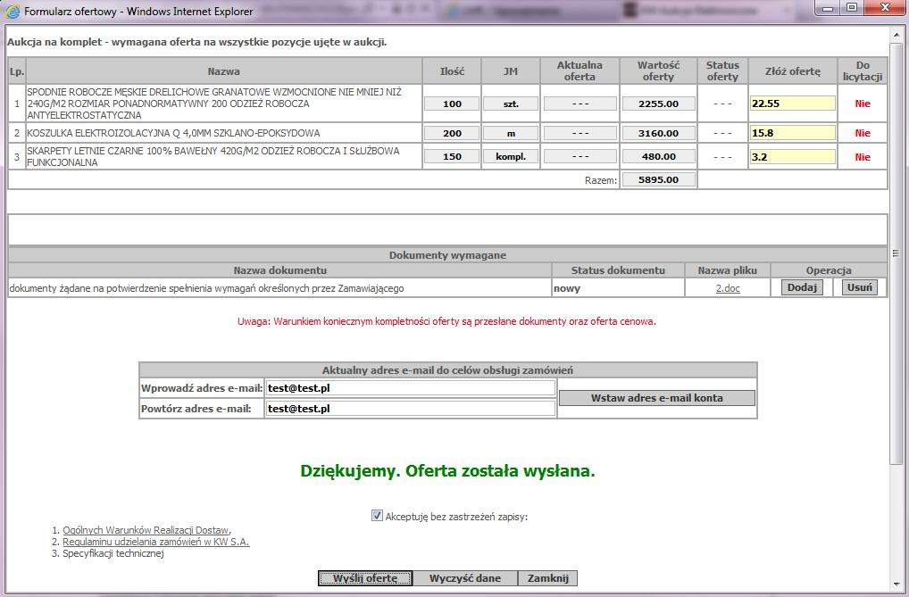wysłana: Jeśli wszystkie wymagane pola są wypełnione, oferta może zostać