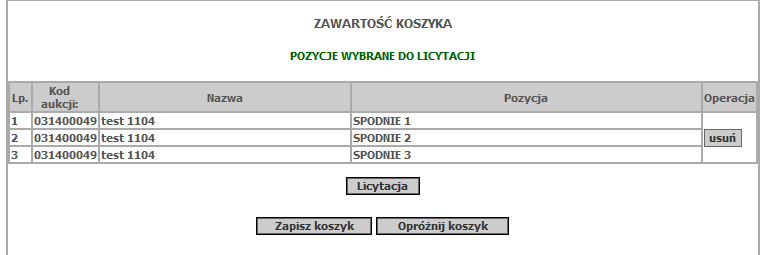 LICYTACJA Wejście do okna licytacji jest identyczne, jak dla aukcji spotowych. Szczegółowy opis znajduje się na poprzednich stronach instrukcji dla aukcji spotowych.