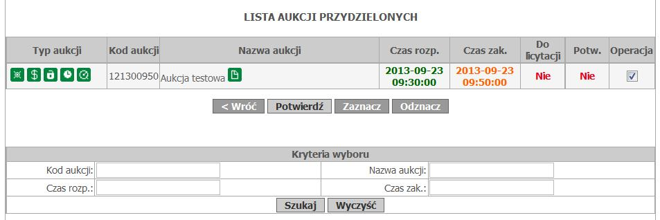 Ikona przy nazwie aukcji (lub przy konkretnych pozycjach aukcji) informuje o tym, że organizator