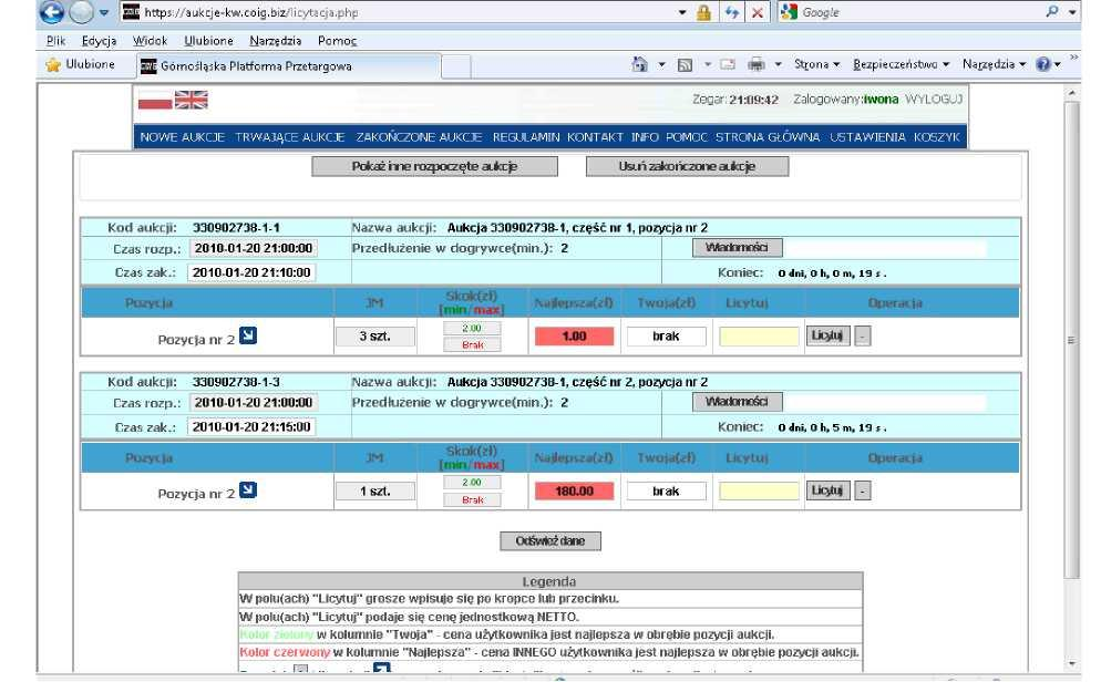 Wtedy można skorzystać w widocznego u góry strony przycisku Usuń zakończone aukcje (spowoduje to usunięcie z widoku aukcji która jest już zakończona) i można