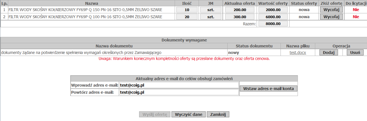 3. Komunikat o braku wpisania adresu e-mail + kontrola poprawności wpisanego adresu 4. Komunikat: Nie zaznaczono Akceptuję bez zastrzeżeń zapisy 5.