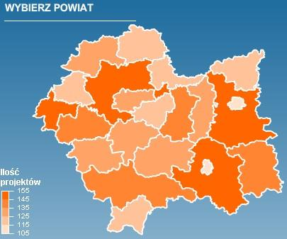 2.GRAFICZNY PODZIAŁ ILOŚCIOWY Podział graficzny ilości realizowanych projektów umożliwia porównywanie i łatwą identyfikację ilości działań jakie są podejmowane na wybranym terenie.