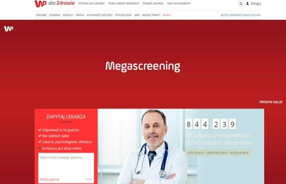 Megascreening Zauważalny format w rozmiarze XXL Największa powierzchnia reklamowa dostępna w serwisach GWP Integracja 2 formatów reklamowych: tapety i Gigabillboardu Scrollujący się wraz z serwisem