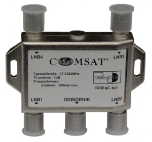 Do wejść przełącznika, oznaczonych jako LNB należy podłączyć konwertery, a do wyjścia przewód łączący z odbiornikiem satelitarnym (gniazdo ANTENA SAT).