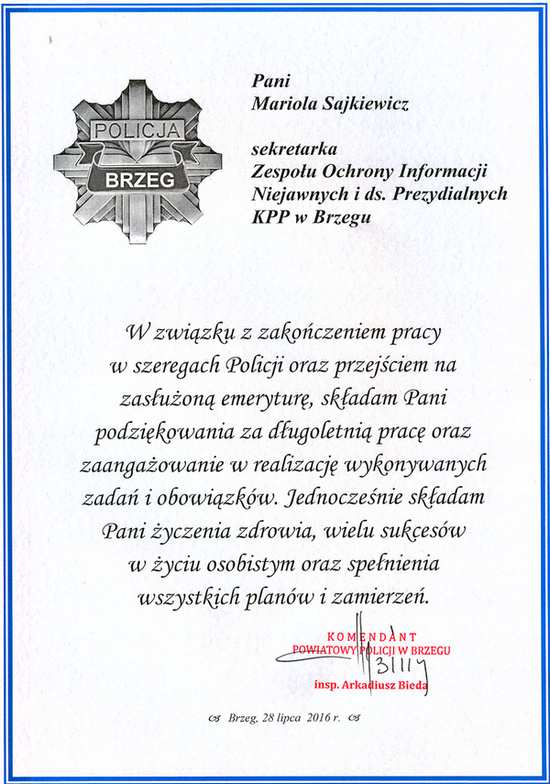E -i n f o r m a t o r numer 8 Gratulacje dla sierż. sztab. Małgorzaty Słaboń laureata IX edycji konkursu Policjant, który mi pomógł.