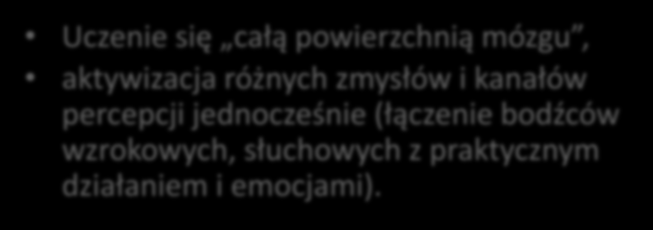 Polisensoryczność 1 Uczenie się całą powierzchnią mózgu, aktywizacja różnych zmysłów i kanałów