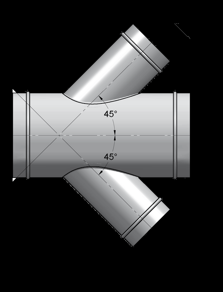 1. Kanały i kształtki okrągłe CU 45 1.28 Czwórniki ukośne 45 Czwórnik standardowo wykonany ze stali ocynkowanej. Czwórnik ukośny z odgałęzieniami 45.