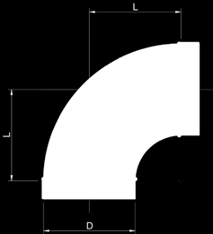 1. Kanały i kształtki okrągłe KT 90 1.2 Kolana tłoczone 90 Kolano wykonane ze stali ocynkowanej. Kolano tłoczone, zgrzewane liniowo. Standardowo R = D.