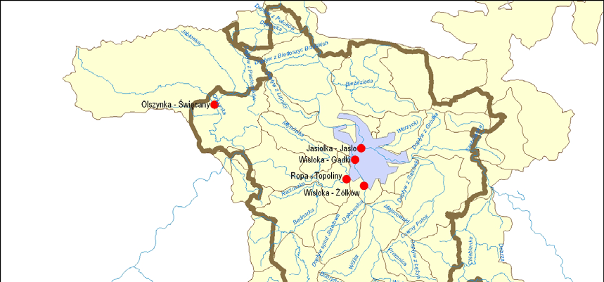 STAN ŚRODOWISKA W POWIECIE JASIELSKIM W 2012 R. 7 W latach 2010-2012 badania wód powierzchniowych na terenie powiatu jasielskiego prowadzone były w 7 punktach pomiarowo-kontrolnych (rys.2.1, tab.2.1).