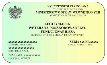 WZÓR LEGITYMACJI WETERANA POSZKODOWANEGO-FUNKCJONARIUSZA Wzór graficzny str. 1 Wzór nr 61 do 37 str.