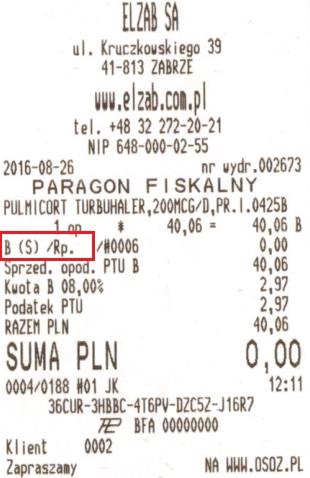 75+, w której sprzedaże zrealizowane na uprawnienie Senior oznaczono literą S,