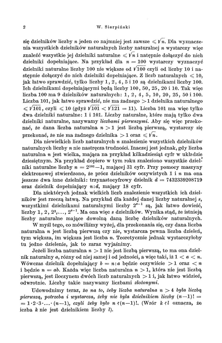 2 W. Sierpiński się dzielników liczby n jeden co najmniej jest zawsze ~ v<;;.