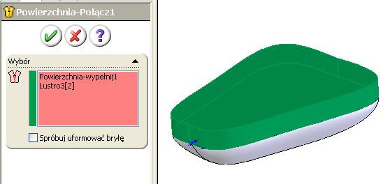 Połączenie powierzchni wg parametrów przedstawionych na