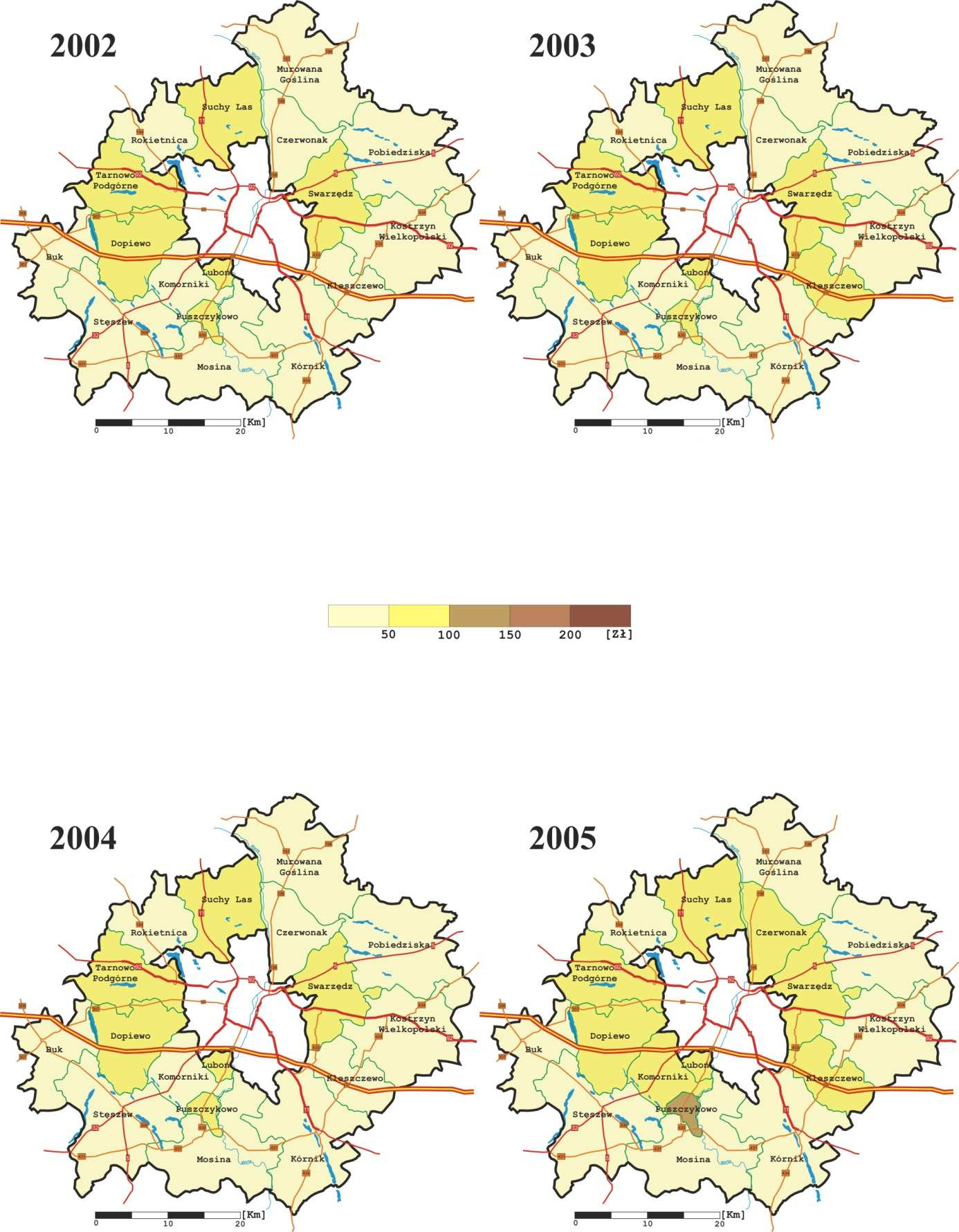 Poszczególne gminy Dynamika cen 2010/2009 Dynamika cen 2010/2011 Swarzędz 0,921 0,955 Tarnowo Podgórne 1,000 0,995 POWIAT 1,022 0,987 Ryc. 3.