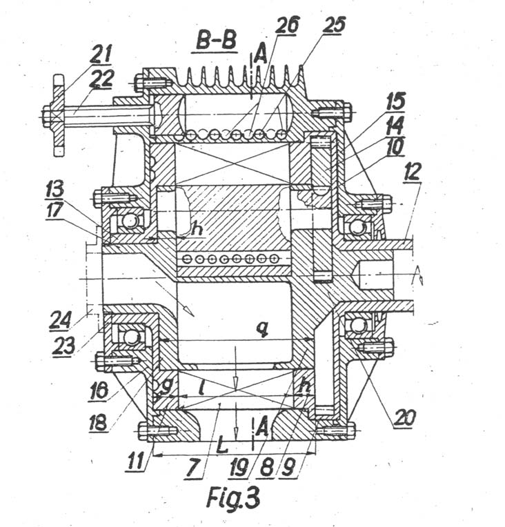 4 Fig. 3 przekrój osiowy silnika spalinowego 7 łopatk