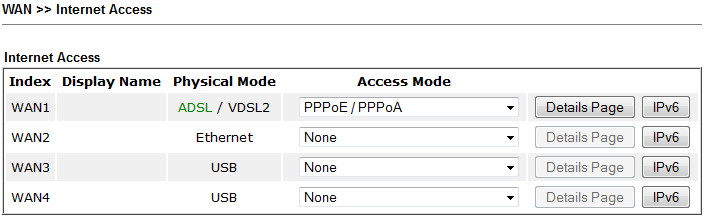 4.4 Sprawdzenie ustawień dostępu do Internetu Otwórz WAN >> Internet Access a następnie kliknij przycisk Details Page (Szczegóły) w celu