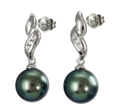 ET33 ET-110B-SHWG14D-ADRL Perły Tahiti 10-11mm Wysokość kolczyków: 2,6 cm Diamenty: 6szt,