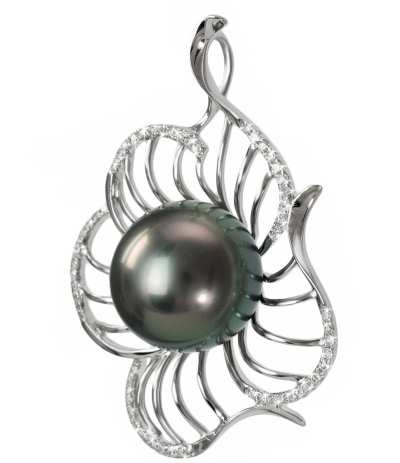 Diamenty: 44 szt, ~0,31ct PT41 PT-140B-WG14D-DNET Perła Tahiti 13-14mm