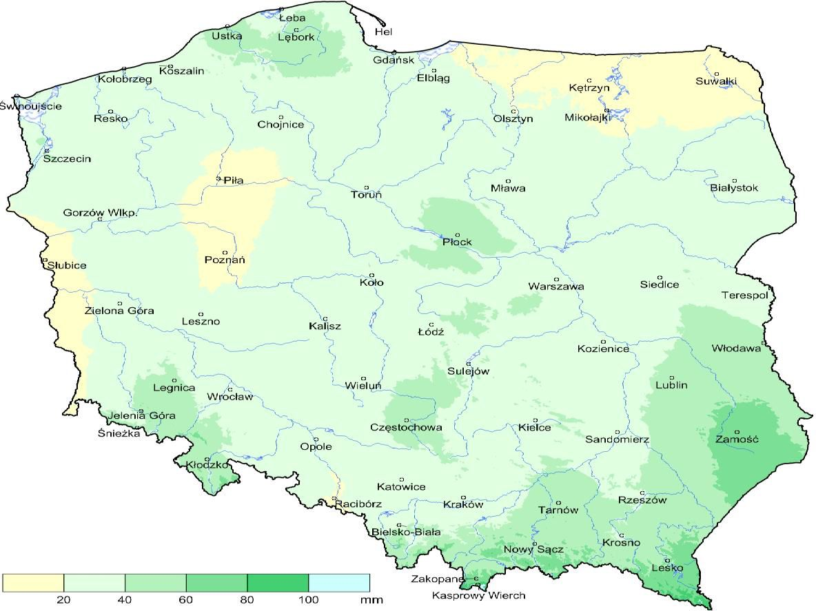 Suma opadu atmosferycznego w październiku 2015 [mm] Poza rejonami Lublina i