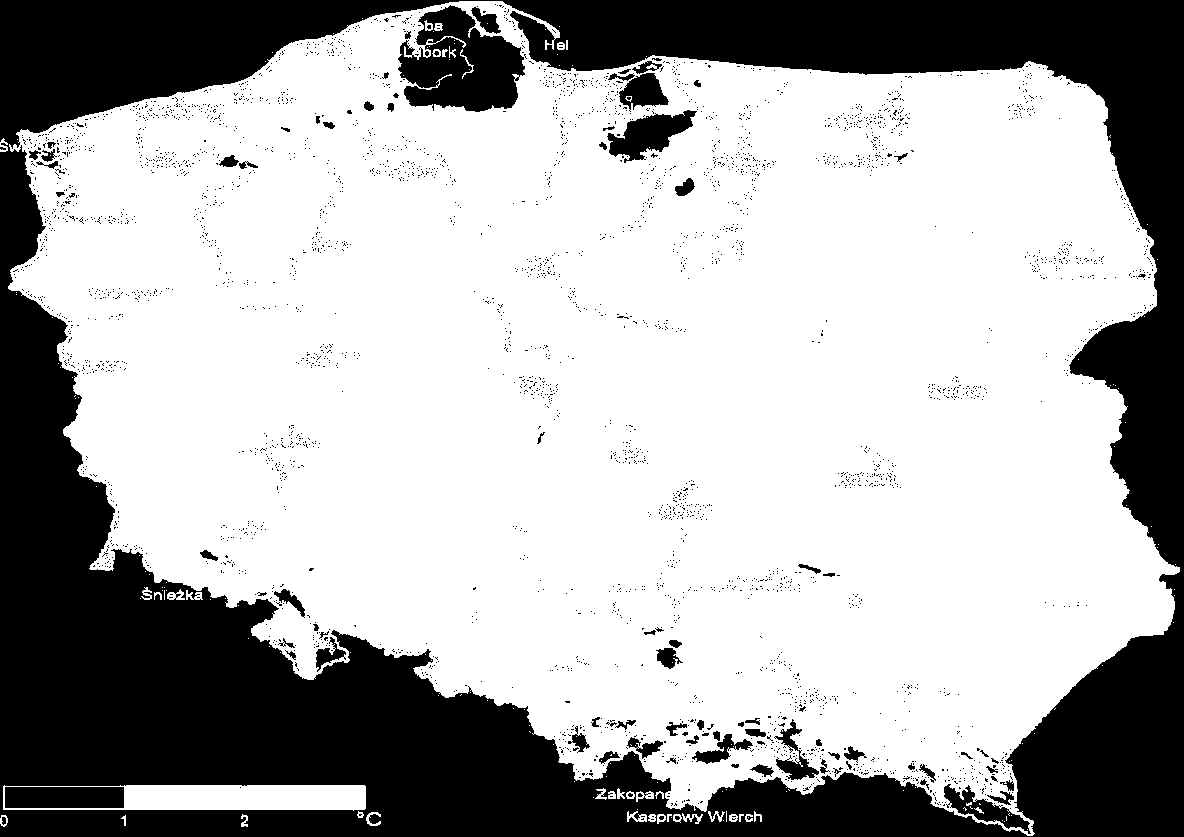 Średnia temperatura powietrza w Polsce w 2015 r.