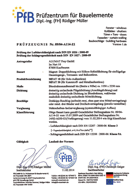 MFAT 20 - INSTRUKCJA KONSERWACJI Państwa drzwi zewnętrzne są wyposażone w wysokiej jakości, bezprogowe i zabezpieczone przed deszczem podwójne uszczelki magnetyczne firmy ALUMAT.