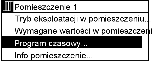 Regulacja temperatury pomieszczeń Nastawa stałej regulacji temperatury... (ciąg dalszy) 5. Á/Â dla punktu menu Program czasowy. 10.