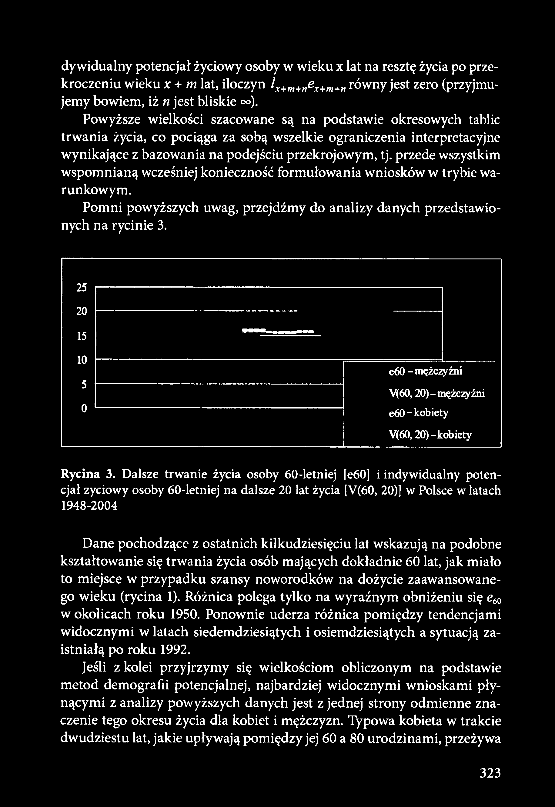 Dalsze trwanie życia osoby 60-letniej [e60] i indywidualny potencjał życiowy osoby 60-letniej na dalsze 20 lat życia [V(60, 20)] w Polsce w latach 1948-2004 Dane pochodzące z ostatnich