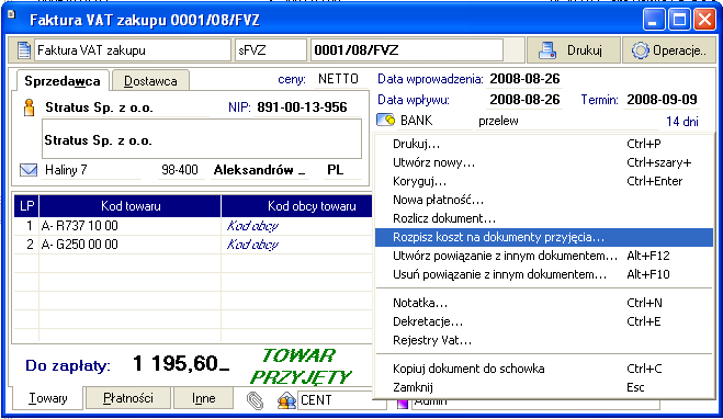 SYMFONIA Handel Forte Strona 6 Nowe prawa użytkownika to: Prawo dostępu Do kartoteki Dostawy towaru nadanie tego prawa pozwala użytkownikowi otwierać i operować na kartotece Dostawy towaru.