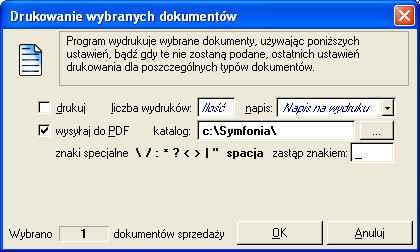 SYMFONIA Handel Forte Strona 8 ma możliwość wskazania katalogu, w którym zostaną zapisane poszczególne dokumenty jako oddzielne pliki PDF.