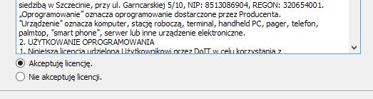 Obraz 4. Akceptacja licencji Kolejnym krokiem jest wybór miejsca na pasku startu, w którym ma zostać zapisany skrót pliku.