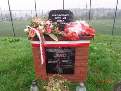 Obelisk znajduje się na terenie zlikwidowanego szybu VII byłej kopalni