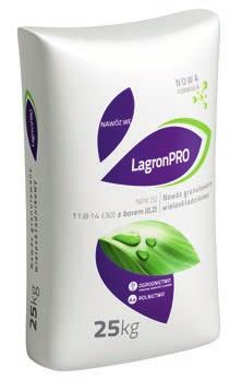 LagronPRO SKŁADNIKI NAWOZOWE: azot (N) % fosfor (P 2 ) 8% potas (K 2 O) 4% siarka (SO 3 ) 30% + mikroskładniki (bor 0,2%) + inne mikroskładniki wnoszone z surowcami Opakowania: 25 kg LagronPRO TYP: