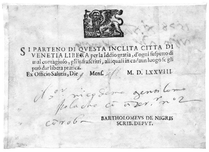 139 2. Unikatowy glejt wydany w Wenecji dla szlachcica polskiego, odnaleziony w oprawie druku kamedulskiego przez autora artykułu.