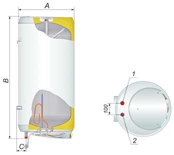 22,5 28 32 38 ø450 B mm 525 685 845 1007 1170 C 75 Pobór c.w.u. 1 ½ Gz [cal] Dopływ wody zimnej 2 ½ Gz Gwarancja na zbiornik lata 7* Parametry techniczne Jedn.