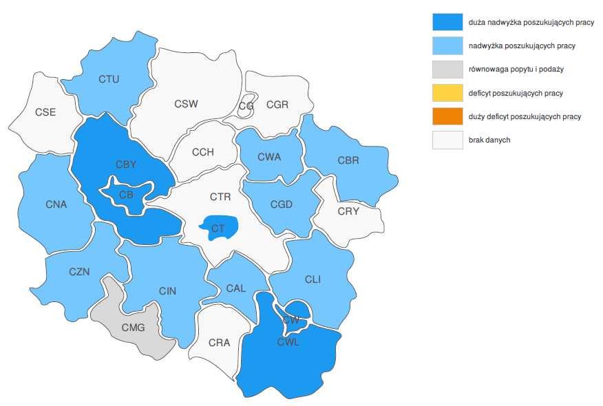 PROGNOZA NA 2016, WOJEWÓDZTWO KUJAWSKO-POMORSKIE ZMIANA ZAPOTRZEBOWANIA NA PRACOWNIKÓW W GRUPIE ZAWODÓW POLITOLODZY, HISTORYCY I FILOZOFOWIE WG POWIATÓW PROGNOZA NA 2016, WOJEWÓDZTWO