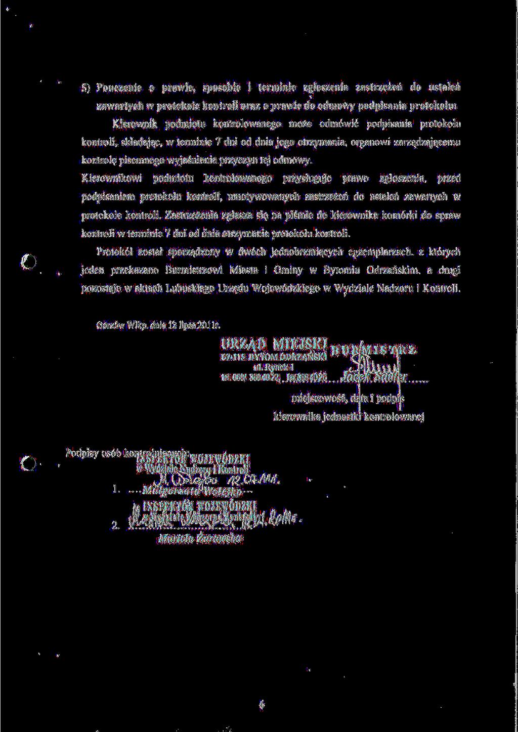 5) Pouczenie o prawie, sposobie i terminie zglos/enia /astr/.
