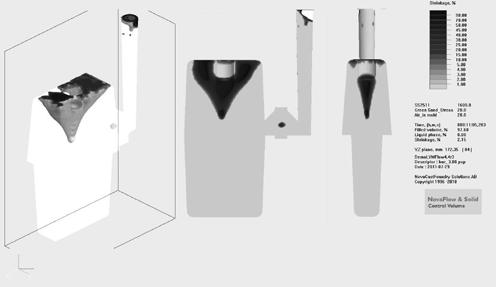 Rys. 4. Symulowany rozkład wad skurczowych w odlewie próbnym Fig. 4. Distribution of shrinkage defects in experimental casting, simulated Rys. 5.