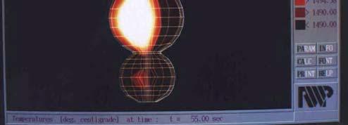 Field of temperature for g = 3 mm, T zal = 1600 C, τ = 15 s odlewu, wyrażoną modułem krzepnięcia, temperaturą zalewania, grubością stopowej warstwy kompozytowej a jej jakością, a także możliwością