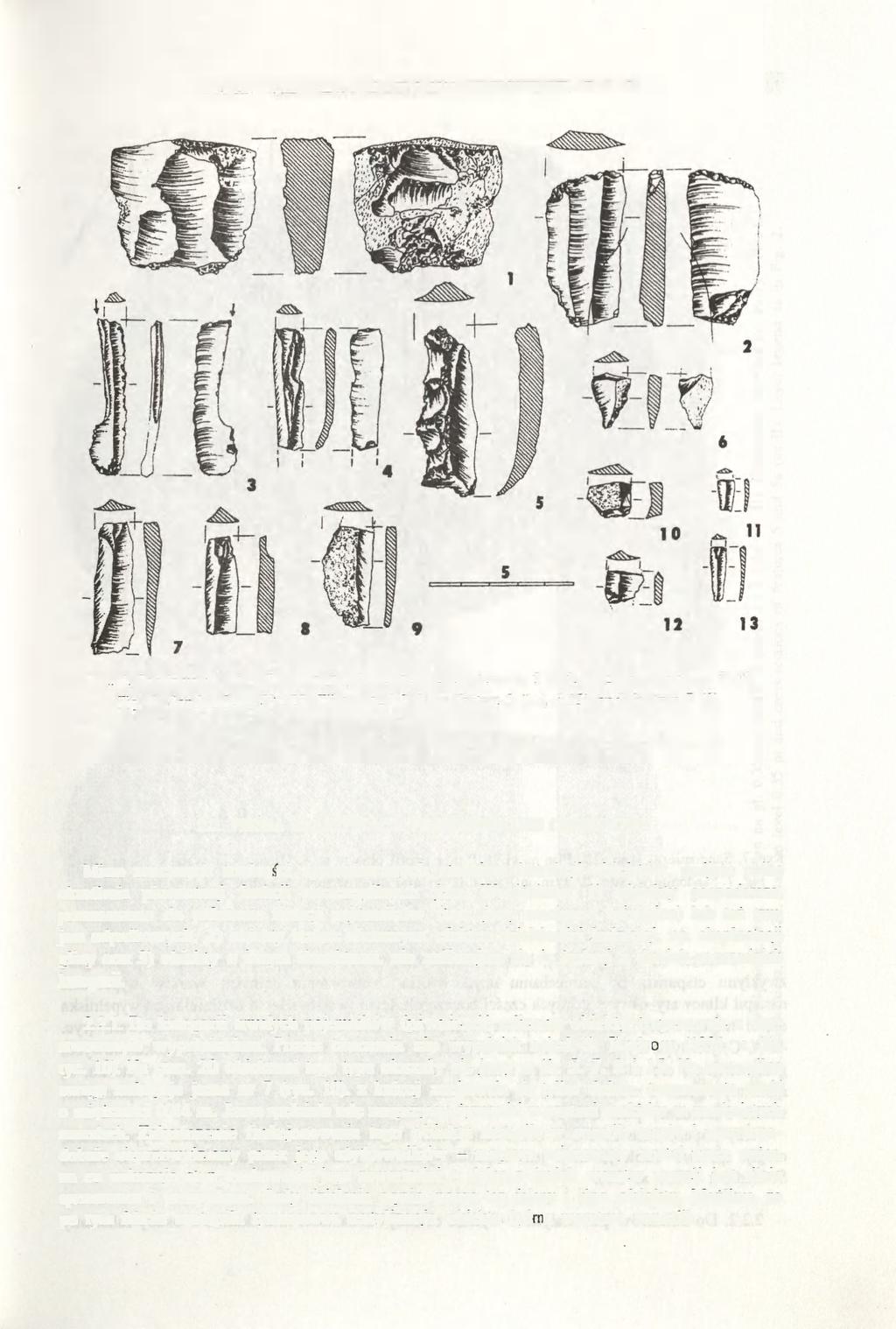 WCZESNONEOLITYCZNA OSADA W SANDOMIERZU-KRUKOWIE. STAN. 20. 77 Ryc. 6. Sandomierz, stan. 20. Materiały krzemienne z obiektu nr 3 (1-4, 6-13) i obiektu nr 7 (5). Fig. 6. Sandomierz, Site 20.