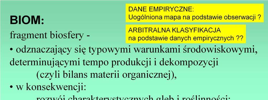 Pojęcie biomu pierwotnie wprowadzono dla określenia typów szaty roślinnej na lądach, potem wzbogacając to pojęcie o wszystkie charakterystyczne dla danego rozległego obszaru elementy przyrody