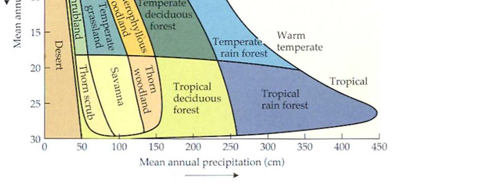 W dwukierunkowym gradiencie parametrów środowiska fizycznego: średniej rocznej temperatury i średniej sumy opadów, wyróŝniają się kombinacje