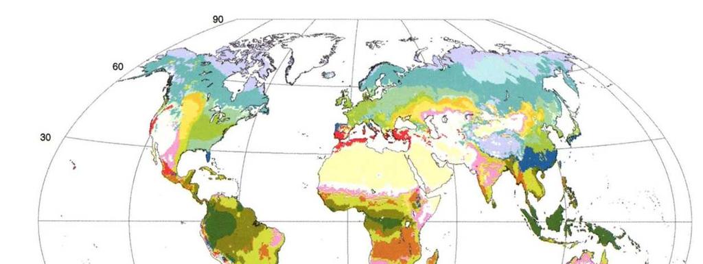 Aktualna mapa biomów bardzo ściśle odpowiada tej hipotetycznej.