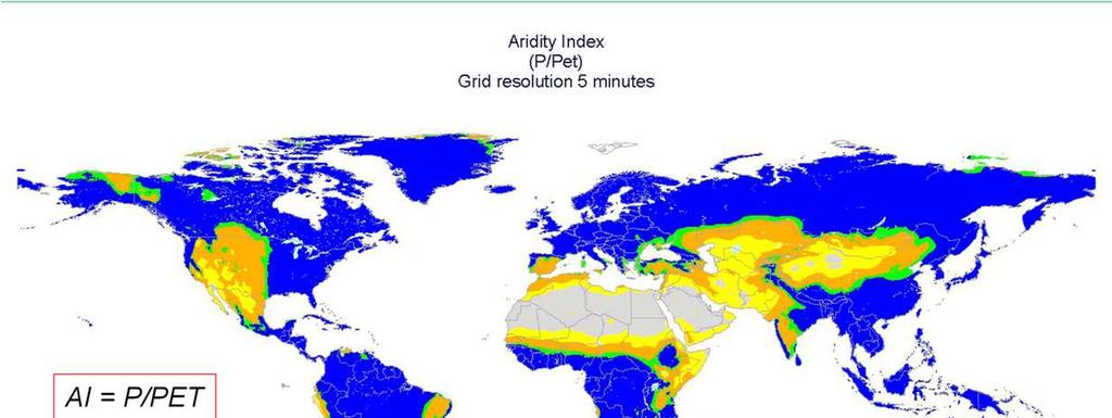 Tu zaś mamy mapę przestrzennego rozkładu wskaźnika suchości klimatu czy moŝe wskaźnika deficytu wody.