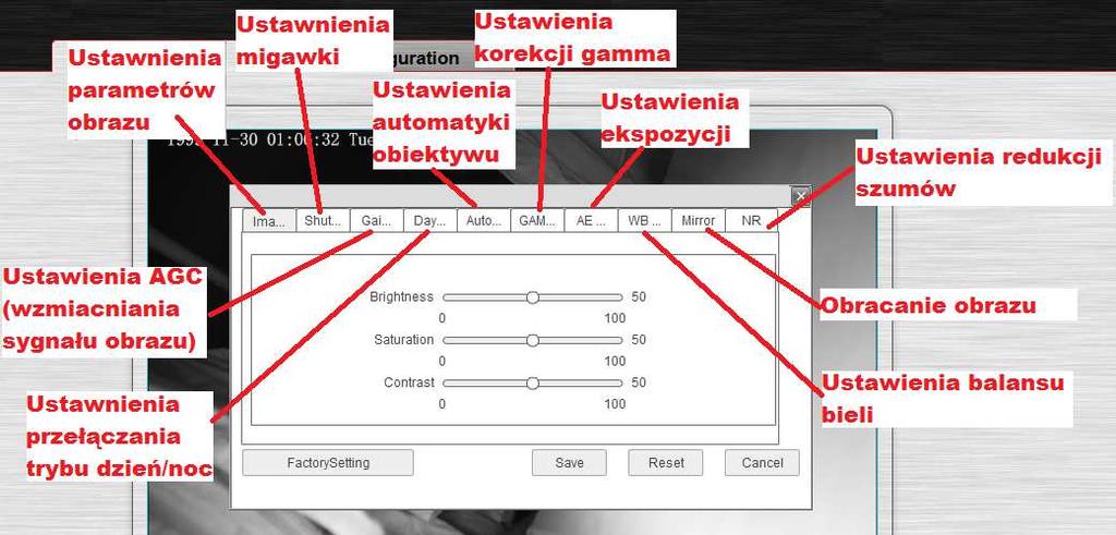 zawierają następujące ustawienia: Kliknięcie