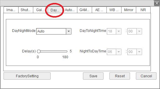 DayNightMode: Tryb pracy kamery. Auto: Przełączanie następuje automatycznie przy spadku / wzroście oświetlenia zewnętrznego poniżej / powyżej określonego poziomu.